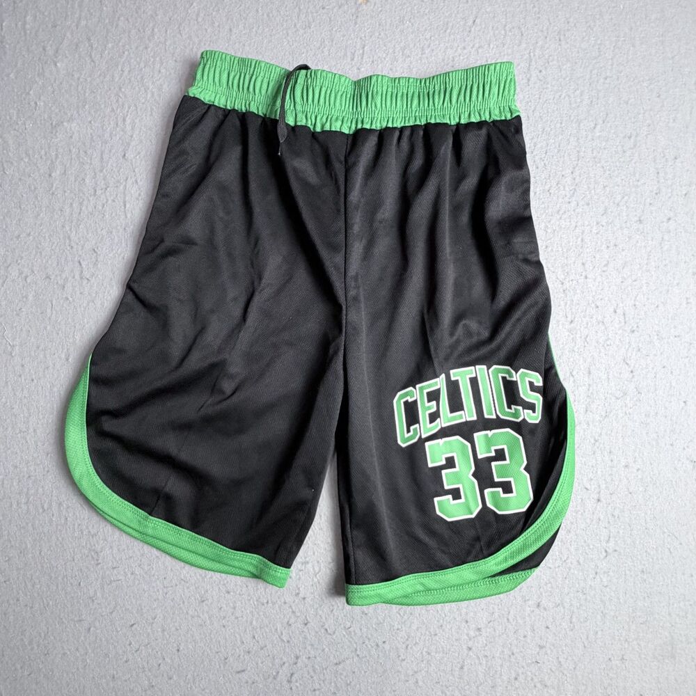 Boston Celtics Larry Bird Style Basketball XXL Shorts #33 Black Green Athletic